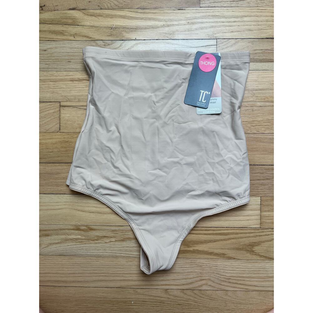 NEW TC Fine Intimates Women's XL Shapewear Thong Moderate Control Hi Waist Nude